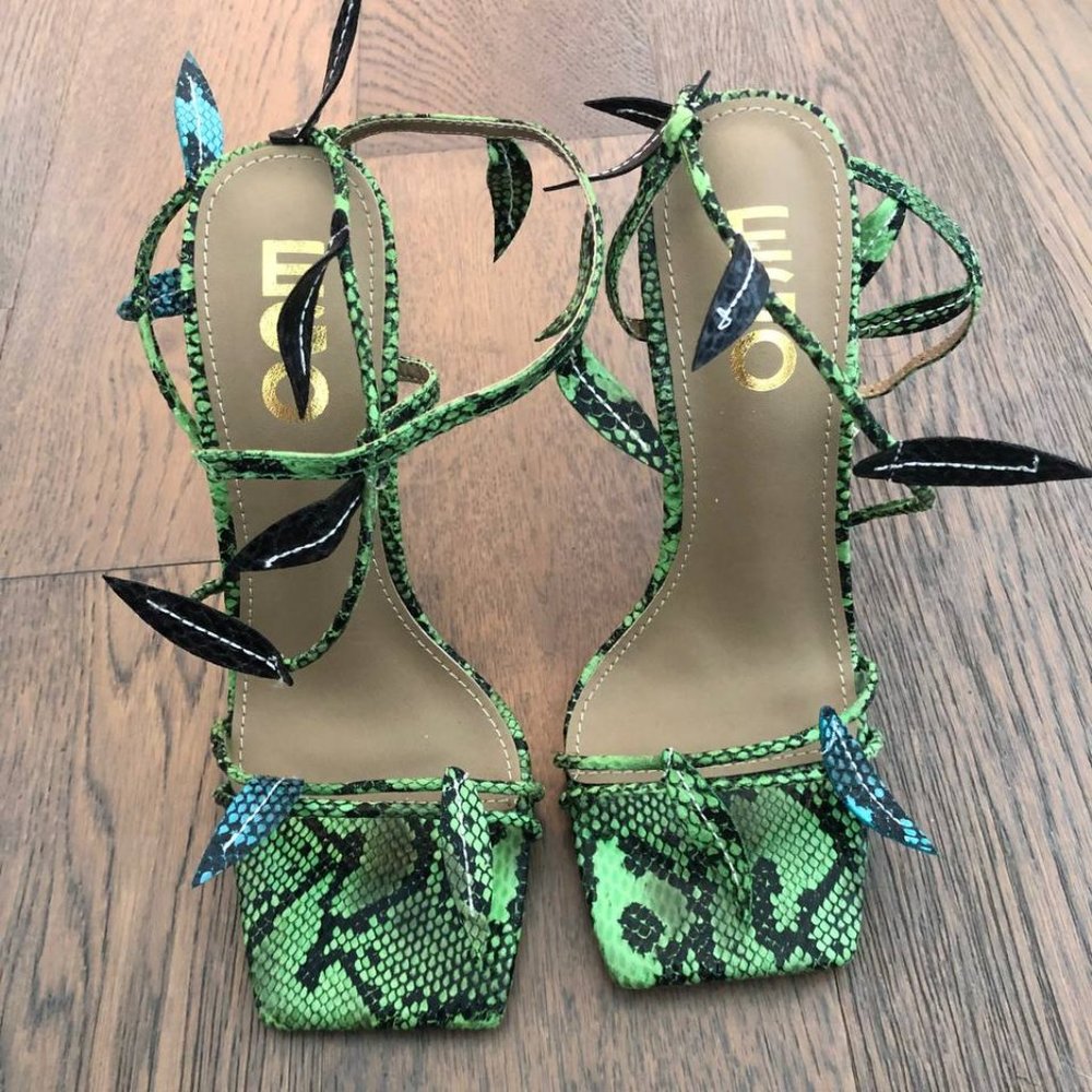 EGO Green Snakeskin Heels